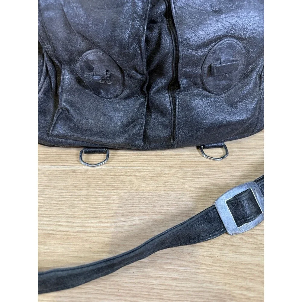 Vintage Unbranded Black Multi-Pocket Utility Crossbody Bag - Heavily Distressed